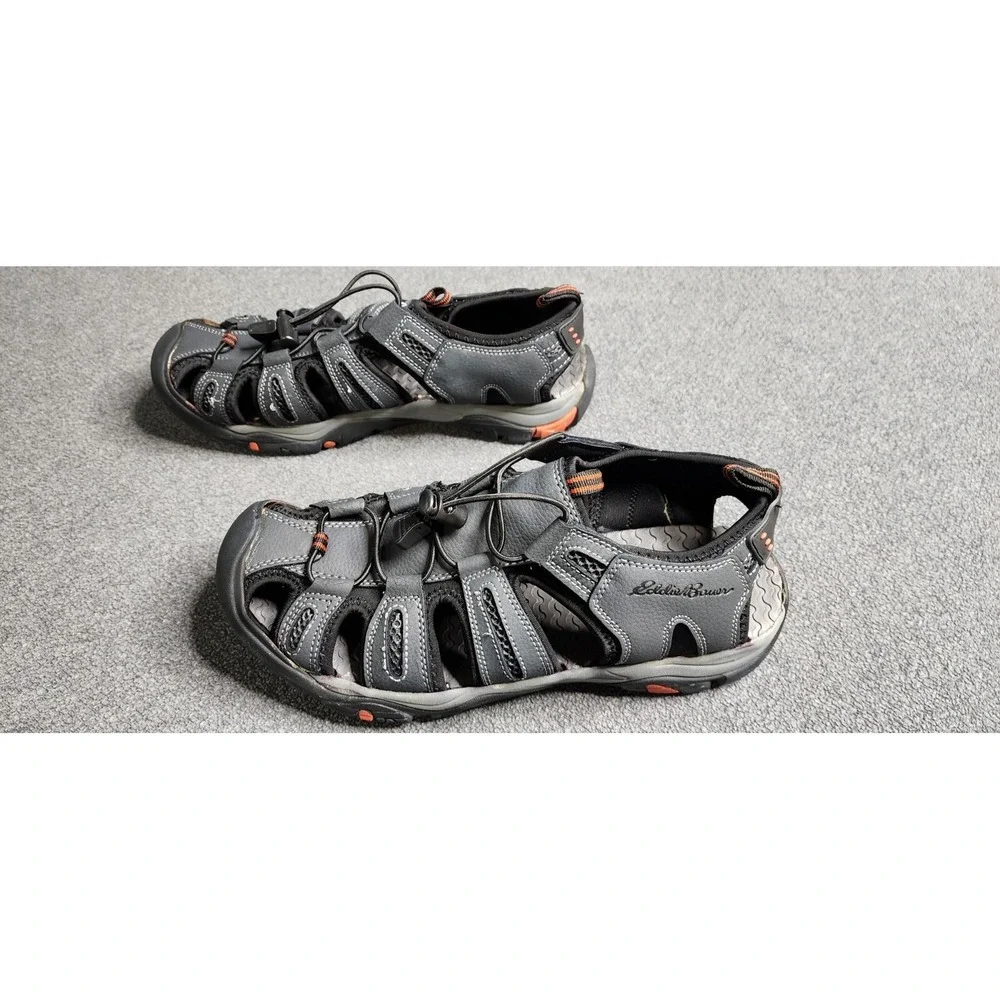 Eddie Bauer Men's TROY Leather Hiking Sandals Cinch‎ Cord Close Size 10 Gray